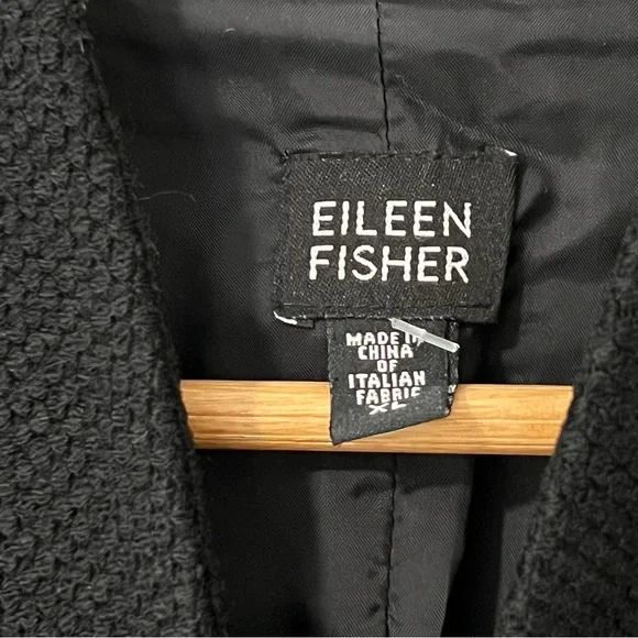 Eileen Fisher Black Virgin Wool V-Neck Coat XL ($500) - Picture 3 of 5